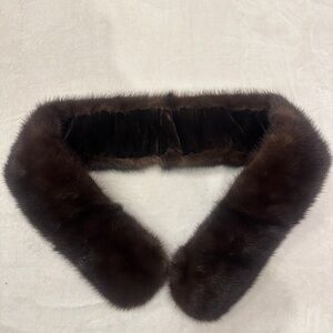 Vintage Genuine Mink Fur Scarf Brown Velvet Lined 38”x 4”